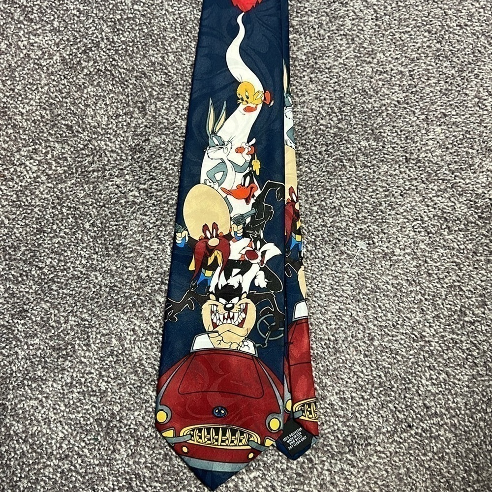 Warner Bros Balancine Hot Cakes Looney Tunes Men's Tie Blue - 1993 - Picture 2 of 4